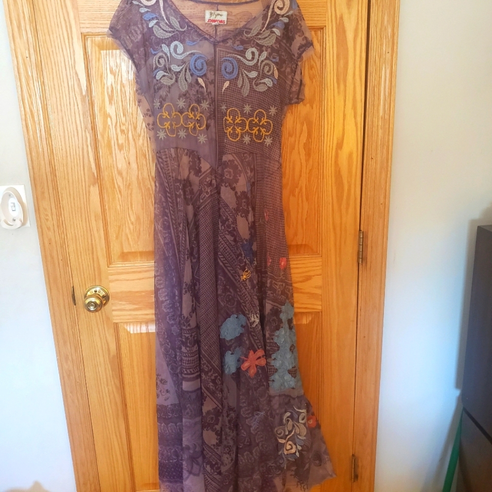 Johnny Was Biya Purple Floral Embroidered Maxi Dress